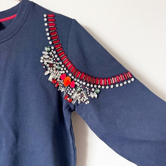 HEMANT & NANDITA Navy Crystal Embellished Sweatshirt Sweater/Pullover - Picture 4 of 10